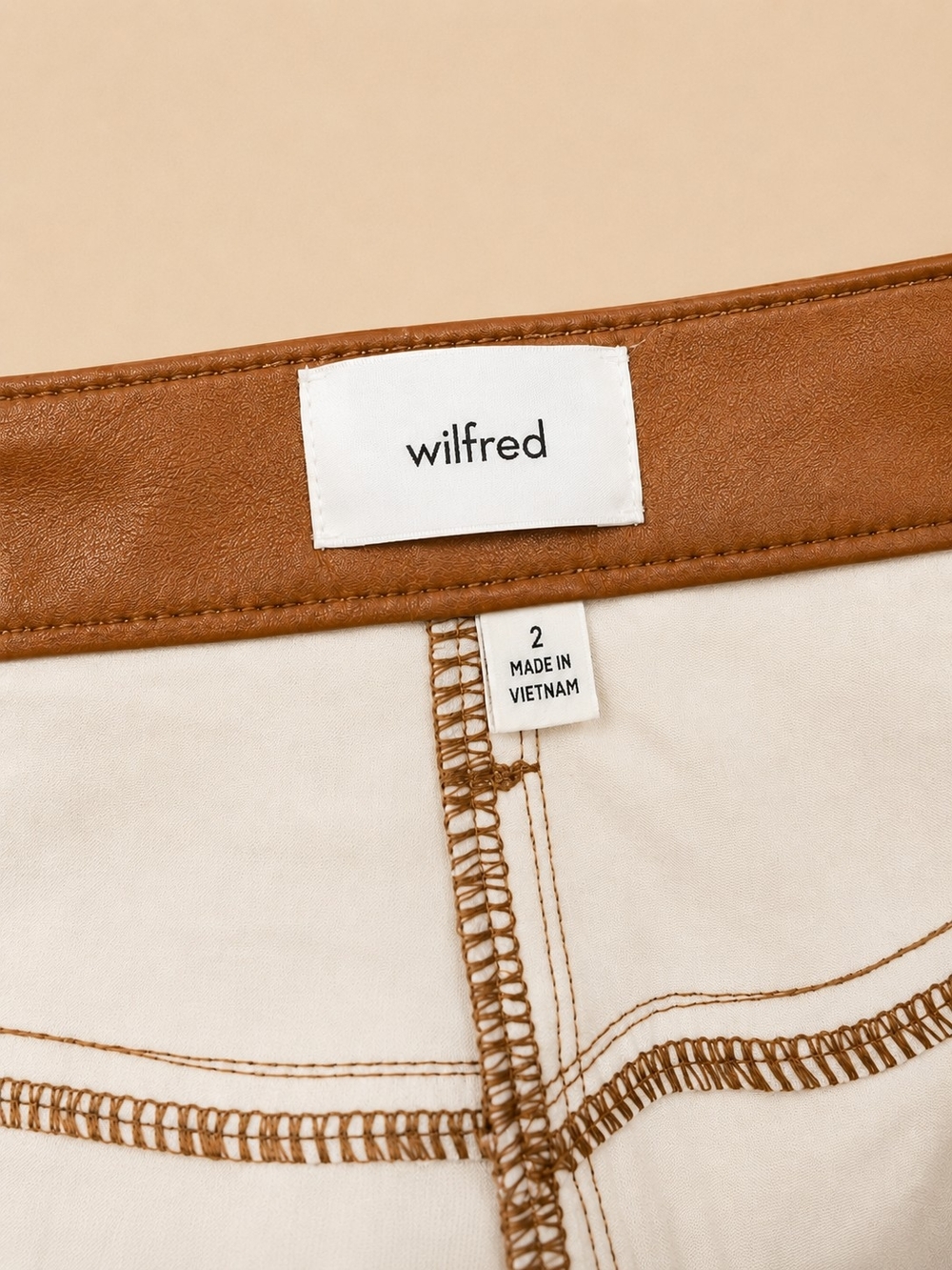 NWT Aritzia Wilfred High Rise Straight Leg Vegan Learher Pants in Chestnut - Picture 6 of 8